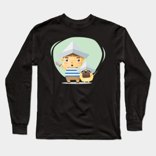 Boy and Dog in Sailor Costume Long Sleeve T-Shirt